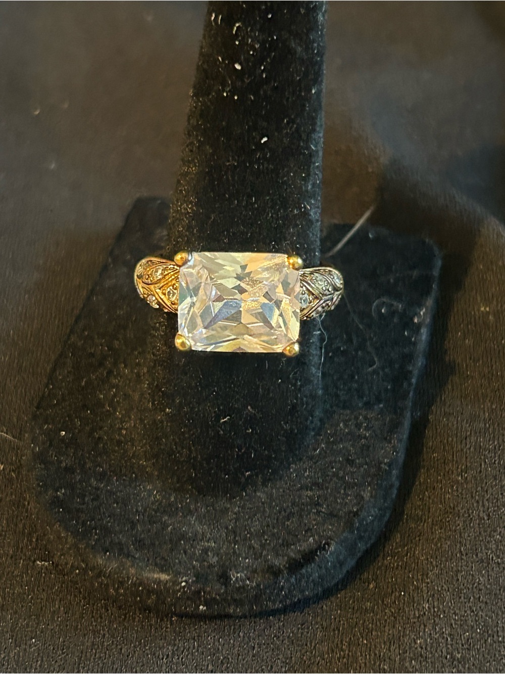 Gold Tone .925 Silver Clear Square Solitaire Ring with Accent Stones - Picture 2 of 4